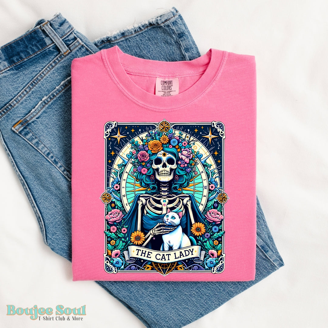 The Cat Lady Tarot Card Graphic T-Shirt Comfort Colors Chrunchberry