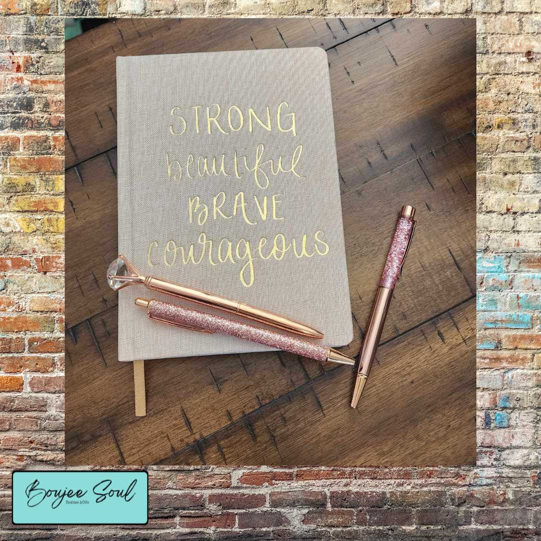 STRONG BEAUTIFUL BRAVE COURAGEOUS journal and Pen Bundle