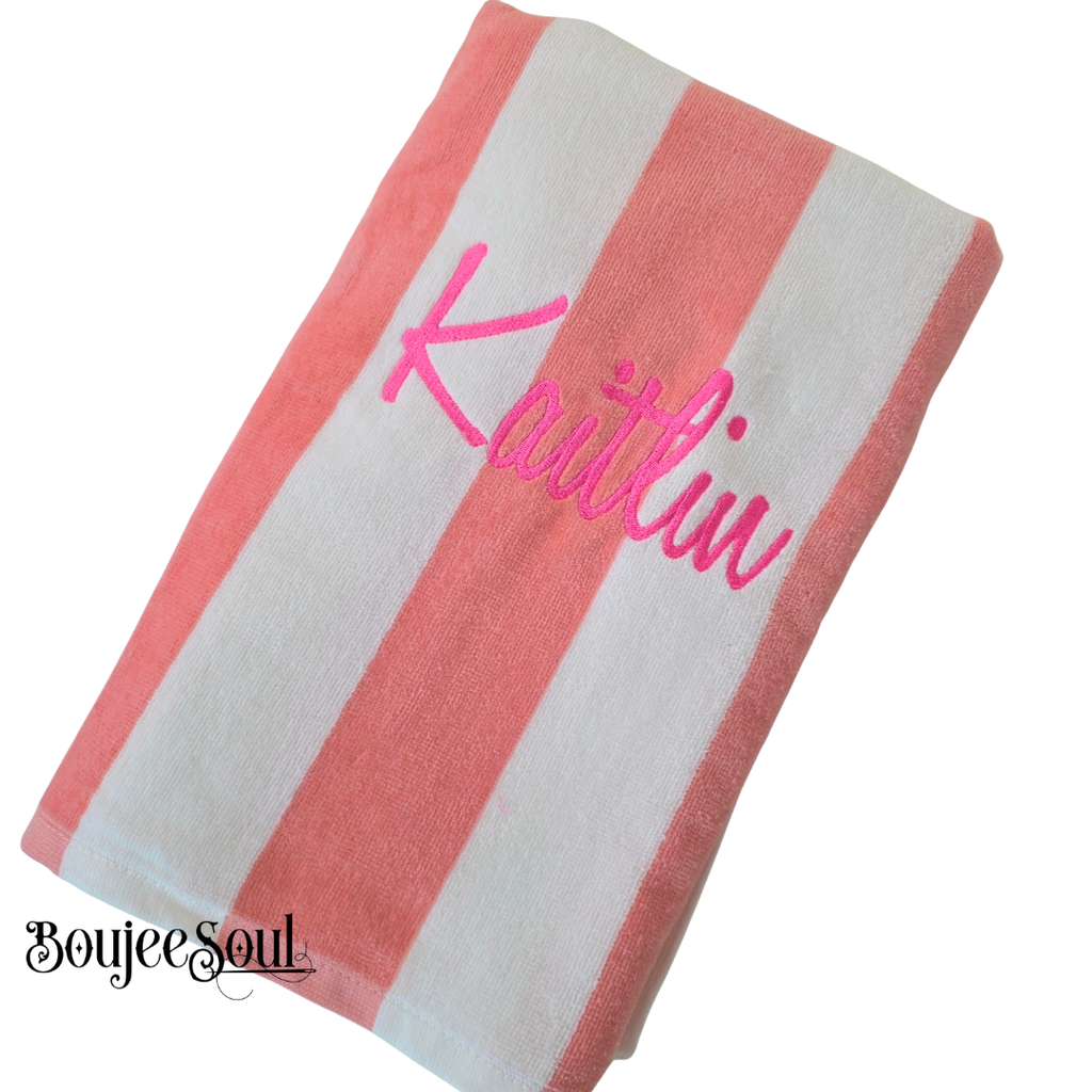 Personalized Cabana Beach Towel with Name | Custom Embroidered Pool Towel for Kids & Family