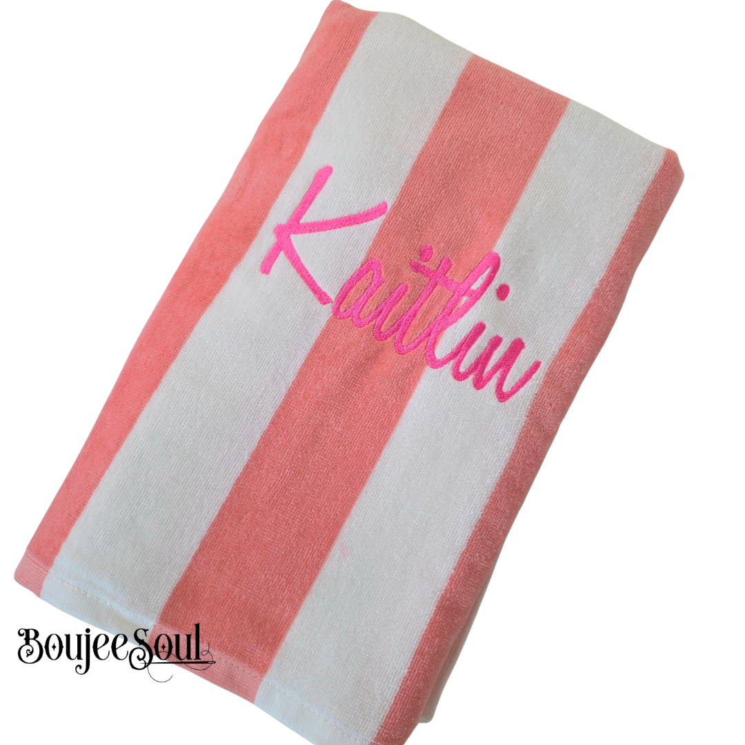 Personalized Cabana Beach Towel with Name | Custom Embroidered Pool Towel for Kids & Family