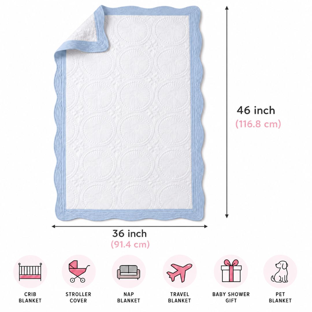Baby Quilt in Blue - white - Angle 5