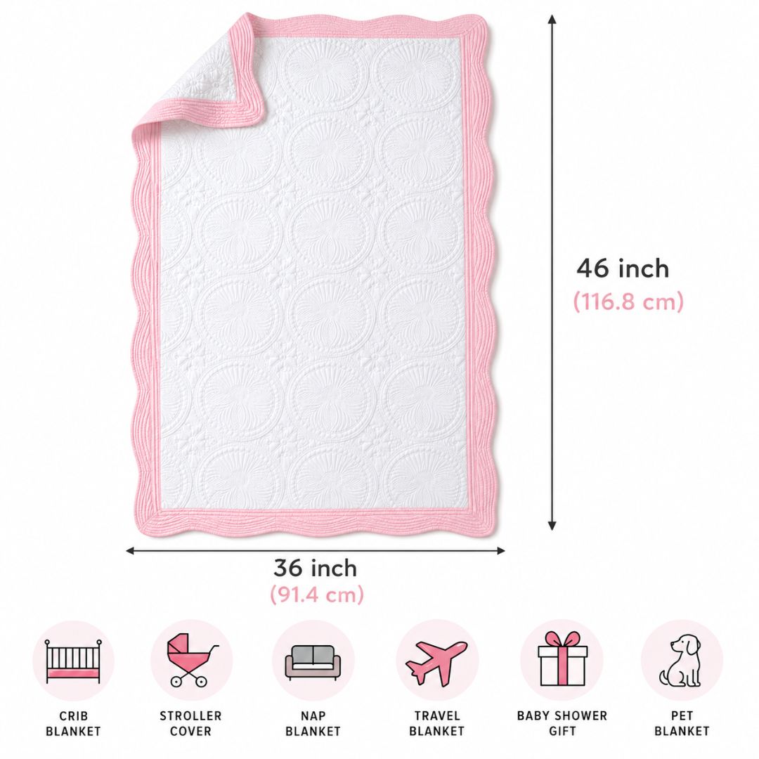 Baby Quilt in Pink - white - Angle 1
