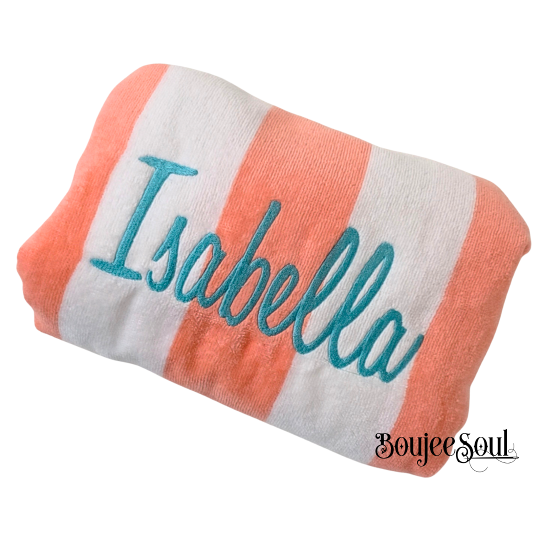 Personalized Cabana Beach Towel with Name | Custom Embroidered Pool Towel for Kids & Family