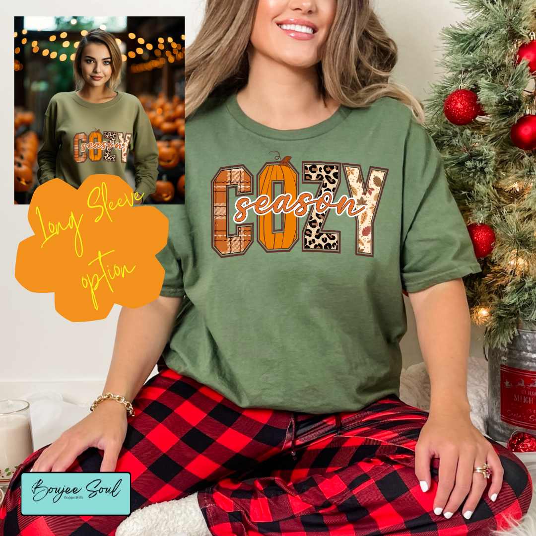 Cozy Season Fall T-Shirt Green Short sleeve