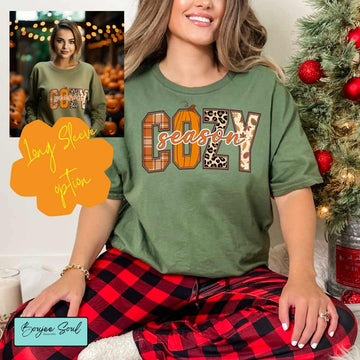 Cozy Season Fall T-Shirt Green Short sleeve