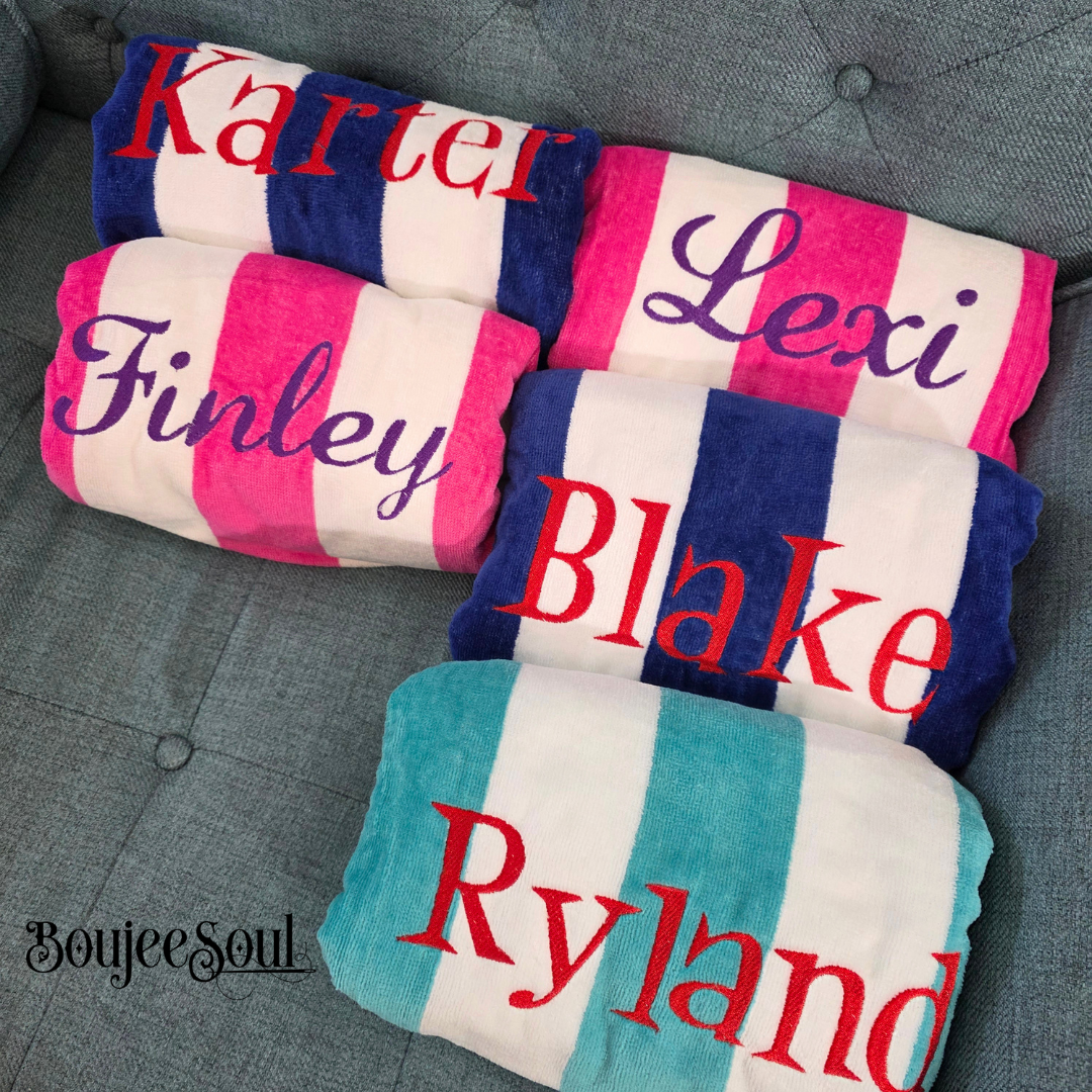 Personalized Cabana Beach Towel with Name | Custom Embroidered Pool Towel for Kids & Family