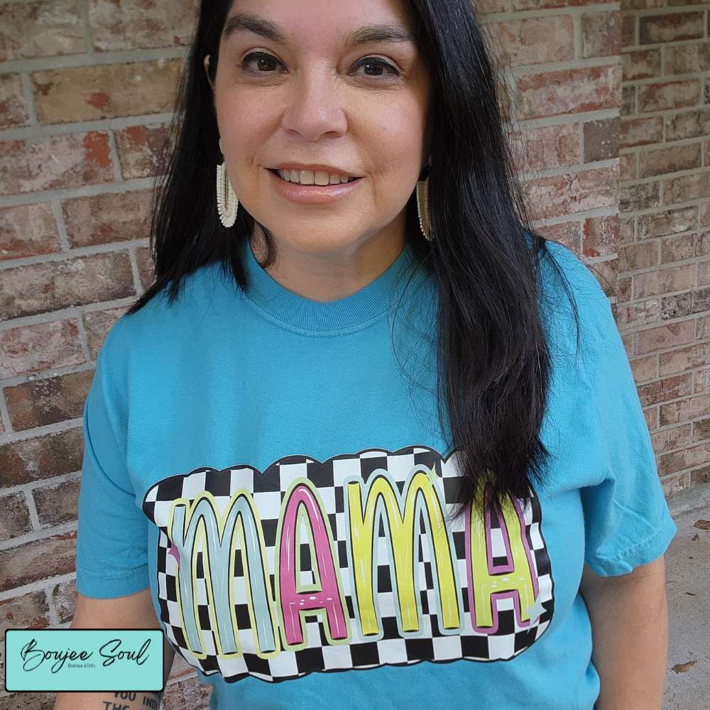 Mama Retro checkered Neon T-shirt