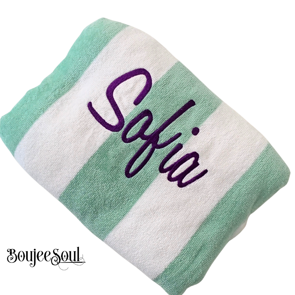 Personalized Cabana Beach Towel with Name | Custom Embroidered Pool Towel for Kids & Family