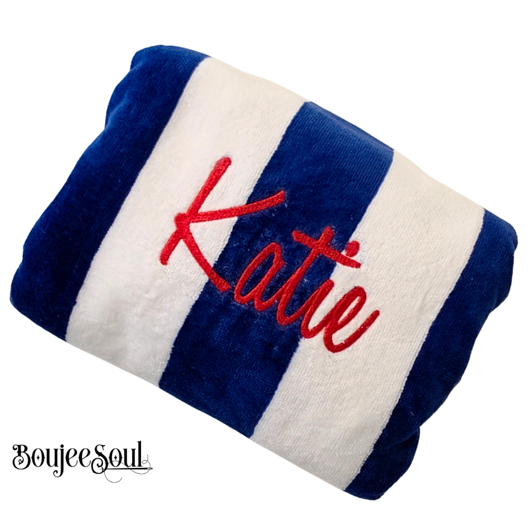 Personalized Cabana Beach Towel with Name | Custom Embroidered Pool Towel for Kids & Family