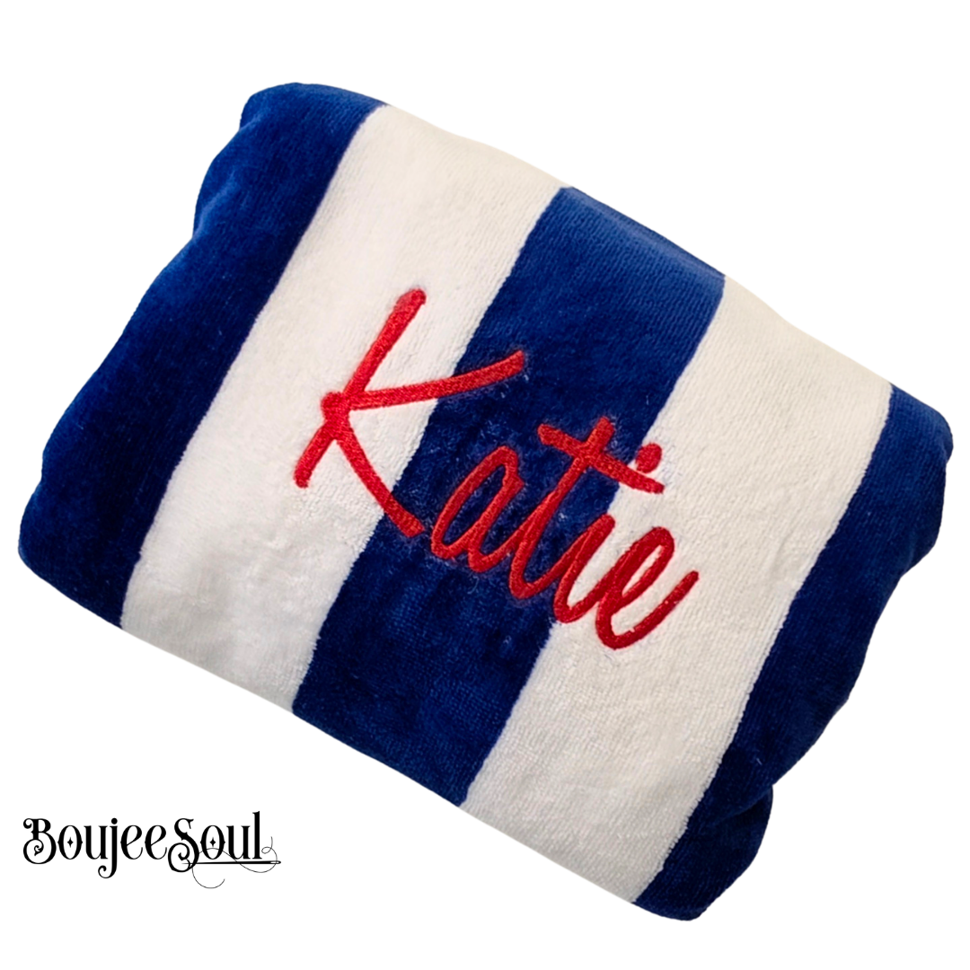 Personalized Cabana Beach Towel with Name | Custom Embroidered Pool Towel for Kids & Family