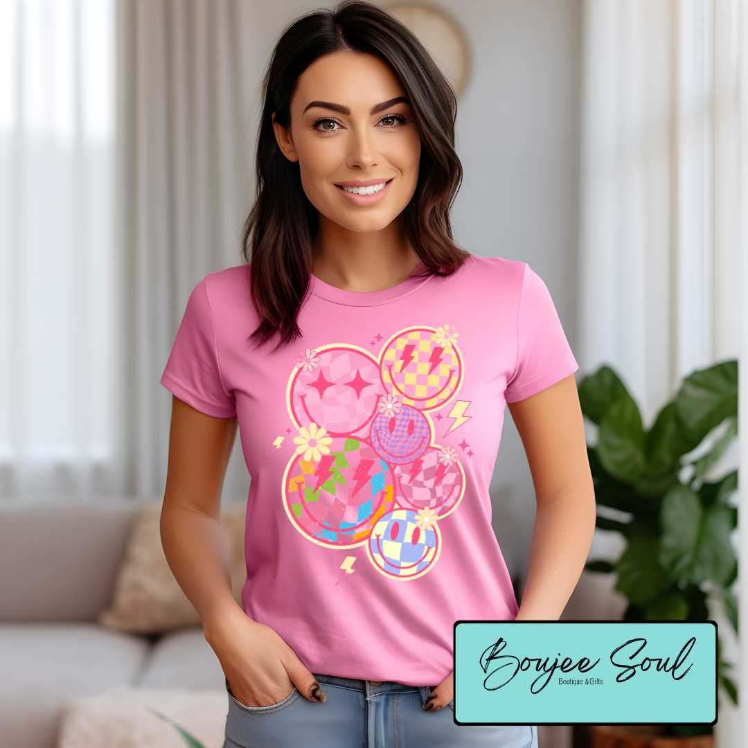 Retro Smiley Face Pink T-Shirt