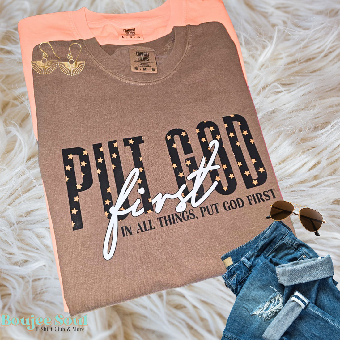 Brown TShirt Put God First In All Things Comfort Colors Espresso