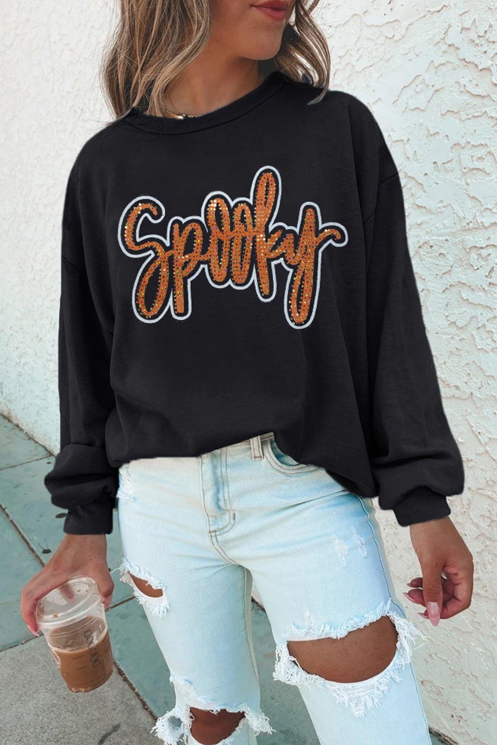 Black sweatshirt Spooky sequins in Orange