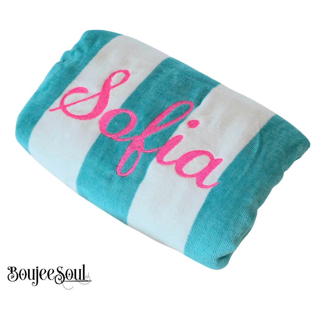 Personalized Cabana Beach Towel with Name | Custom Embroidered Pool Towel for Kids & Family