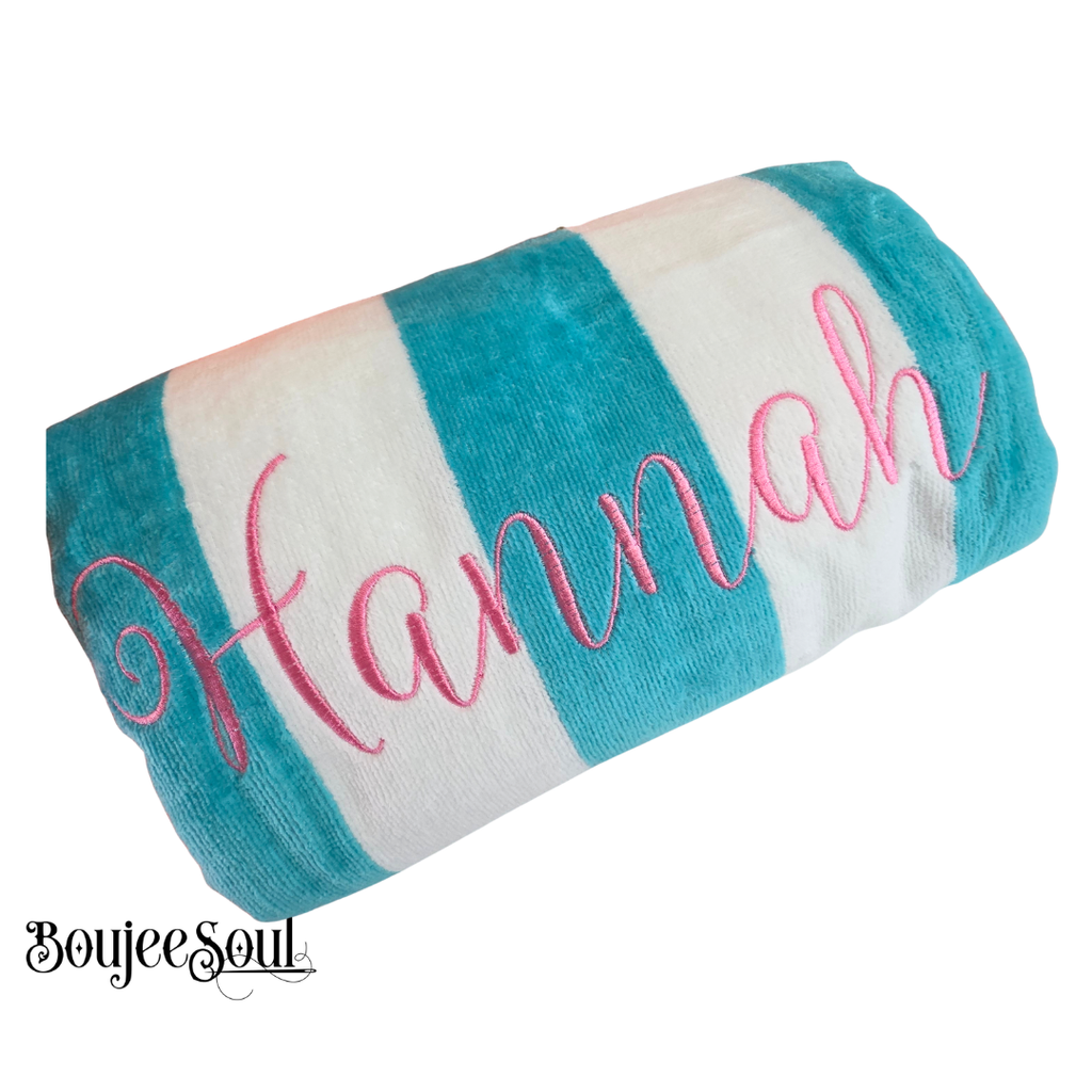 Personalized Cabana Beach Towel with Name | Custom Embroidered Pool Towel for Kids & Family